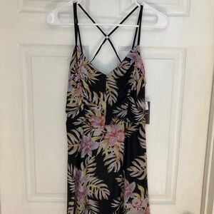 Volcom Black Mini Dres with Floral design Sweetheart Neckline Small
